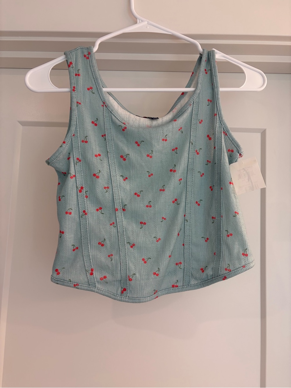 NWT Freshman Pointelle Cherry Print Corset Tank Top - Size Large (12/14)